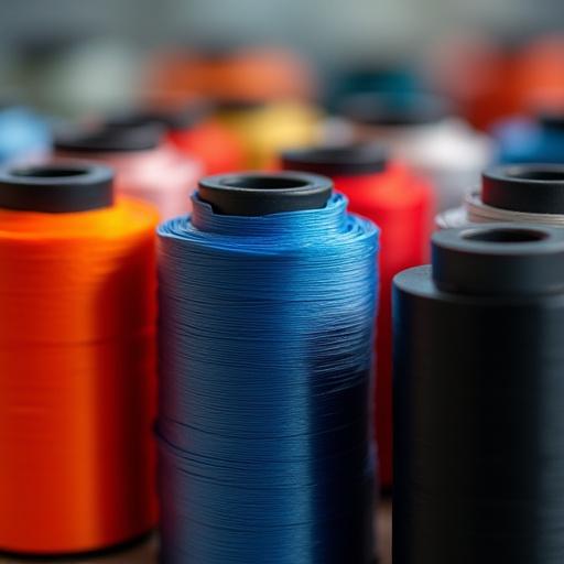 Assortment of vibrant, high-performance heat-resistant fibres on spools.