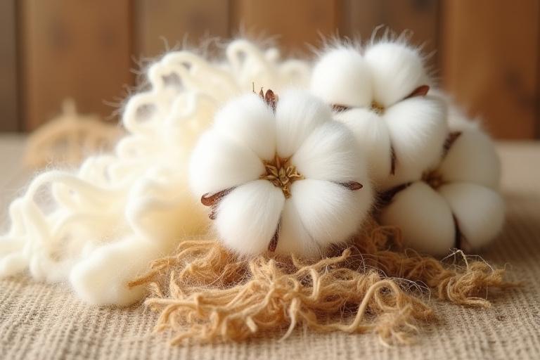 A bundle of raw, unprocessed natural cotton and jute fibres ready for production.