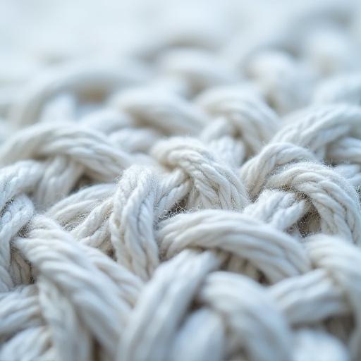 Close-up of a complex interlocking weave pattern on a fabric sample.